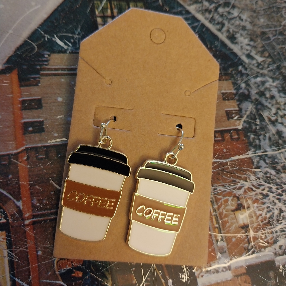 Hand crafted Gold Plated Coffee Earrings NWT - Picture 2 of 2
